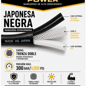 Manguera de pulverización súper trenzada UHLTRA POWER estilo japonés, negra — 300 bar, SKU IMP36574