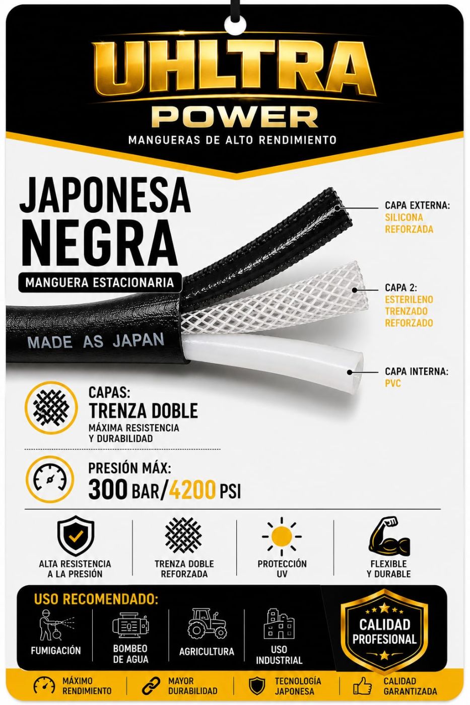 k1ycn6cuisdt4qtfhjrv.jpg Manguera de pulverización súper trenzada UHLTRA POWER estilo japonés, negra — 300 bar, SKU IMP36574