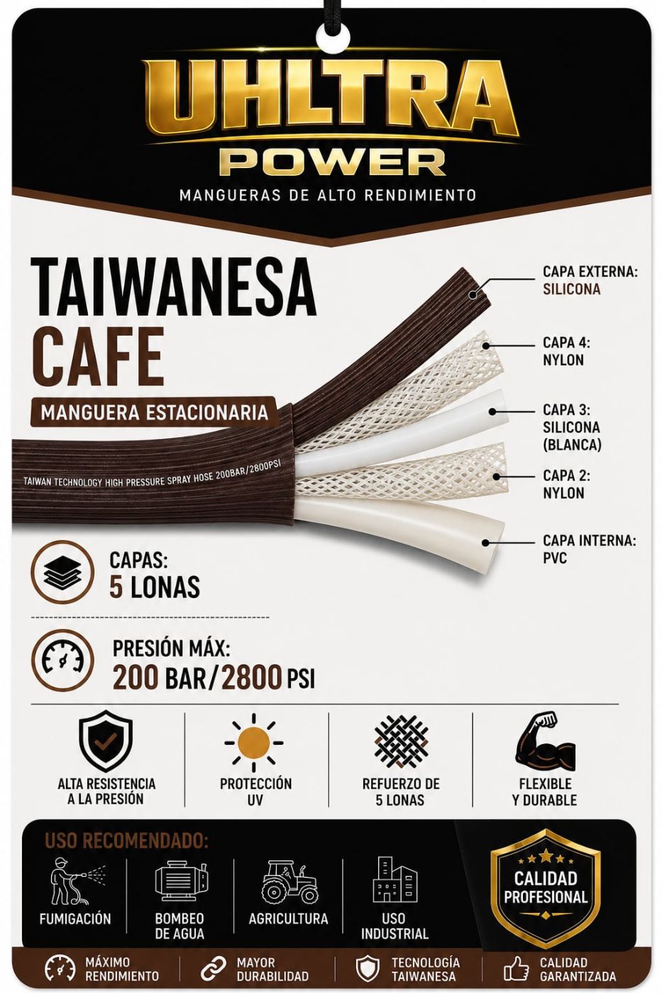 pypfljo8yzpogxjwavn7.jpg Manguera de fumigación UHLTRA POWER estilo taiwanés de 5 capas, SKU IMP36571