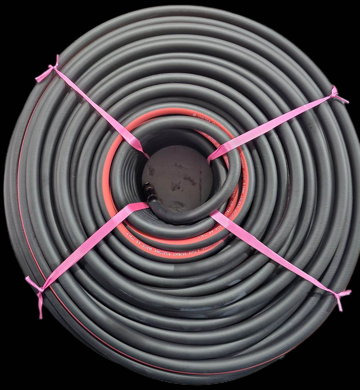 tctzsm4ubsfg1vpqvopv.jpg Manguera de pulverización UHLTRA POWER de 5 capas estilo italiano negra y roja, SKU IMP36575